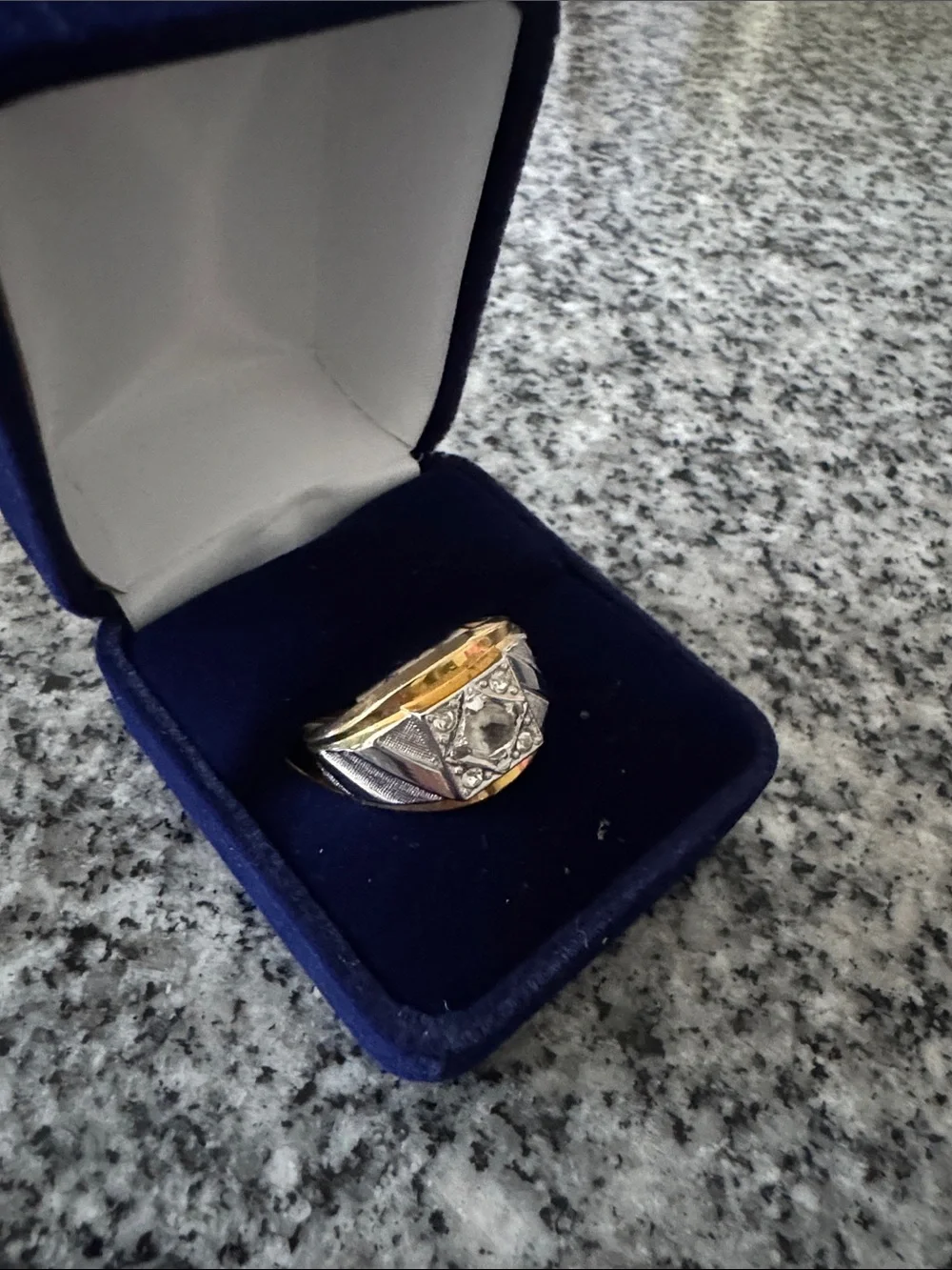 Two-Tone Men's Signet Ring with Center Stone - Gold & White - NWT